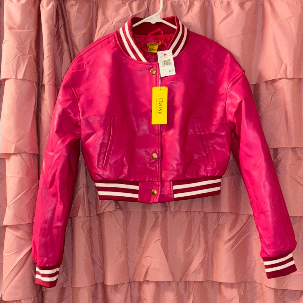 “Brand New” Daisy Pink Cropped Bomber Jacket